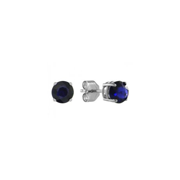 14K White Gold Created Sapphire Stud Earrings (Round) Bradley's Jewelers Jacksonville, NC