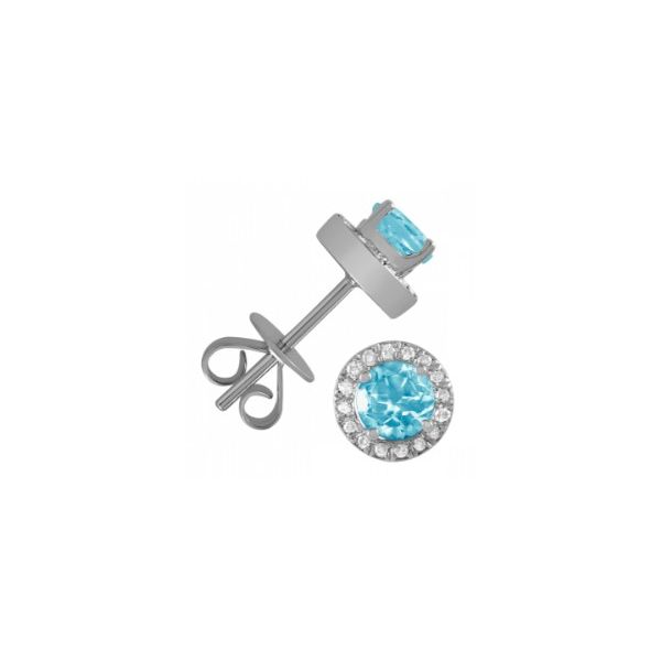 10K White Gold Blue Topaz Halo Stud Earrings Bradley's Jewelers Jacksonville, NC