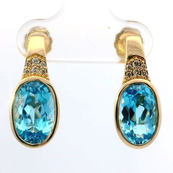 Le Vian Ocean Blue Topaz and Nude Diamond Earrings in 14K Honey Gold Bradley's Jewelers Jacksonville, NC