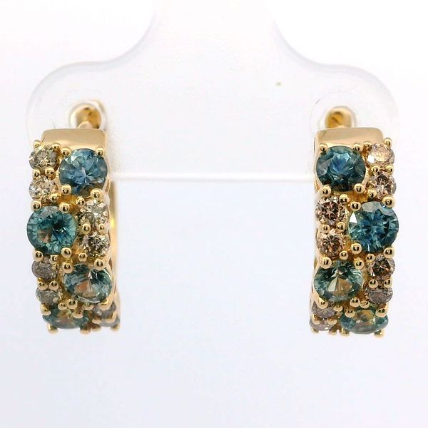 LeVian Multicolor Montana Sapphire and Diamond Hoop Earrings in 14K Honey Gold Bradley's Jewelers Jacksonville, NC