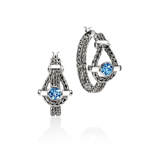 John Hardy Icon Silver 21mm Hoop Earrings with Swiss Blue Topaz Bradley's Jewelers Jacksonville, NC