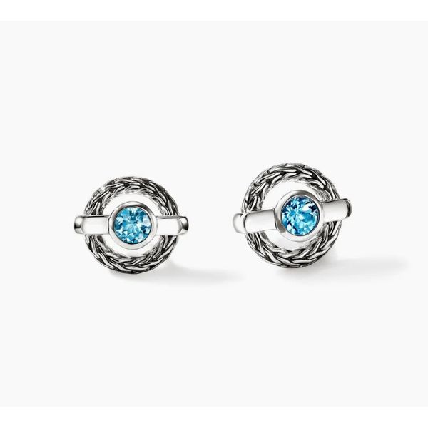 John Hardy Icon Silver Stud Earrings with Swiss Blue Topaz Bradley's Jewelers Jacksonville, NC