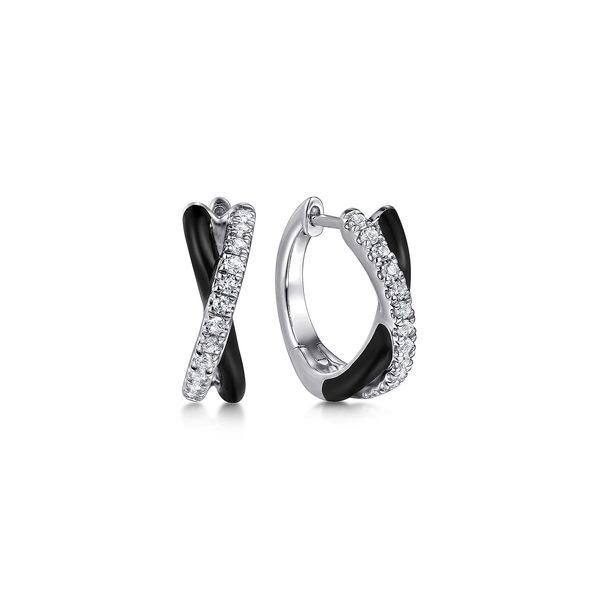 Gabriel & Co. Sterling Silver White Sapphire Black Enamel Huggies Bradley's Jewelers Jacksonville, NC