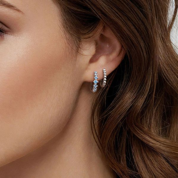 Gabriel & Co. Sterling Silver Ombre Blue Topaz Double Huggie Earrings Image 3 Bradley's Jewelers Jacksonville, NC