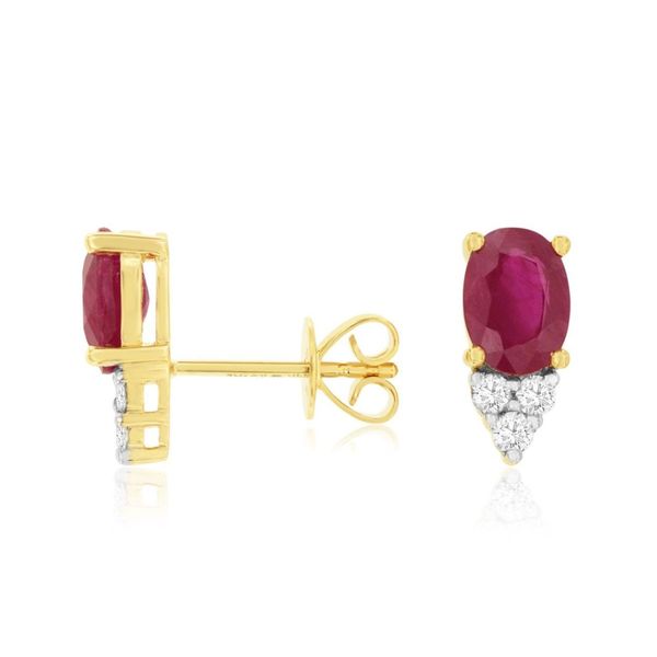 14K Yellow Gold Oval Ruby & Diamond Stud Earrings Bradley's Jewelers Jacksonville, NC