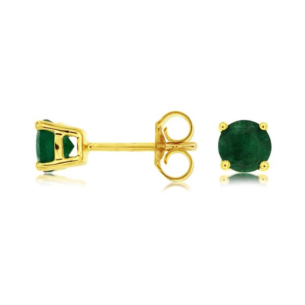 14K Yellow Gold Round Emerald Stud Earrings - 0.90 CTW Bradley's Jewelers Jacksonville, NC