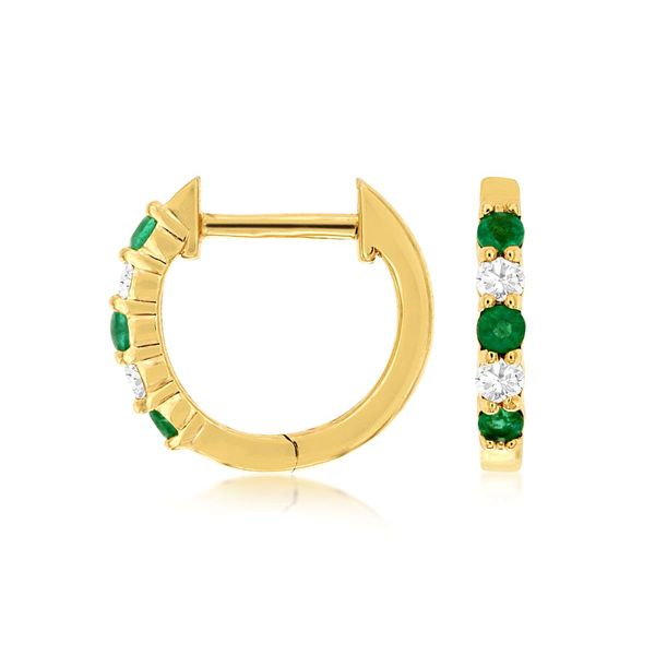 14K Yellow Gold Emerald & Diamond Huggie Hoop Earrings - 0.25 CTW Bradley's Jewelers Jacksonville, NC