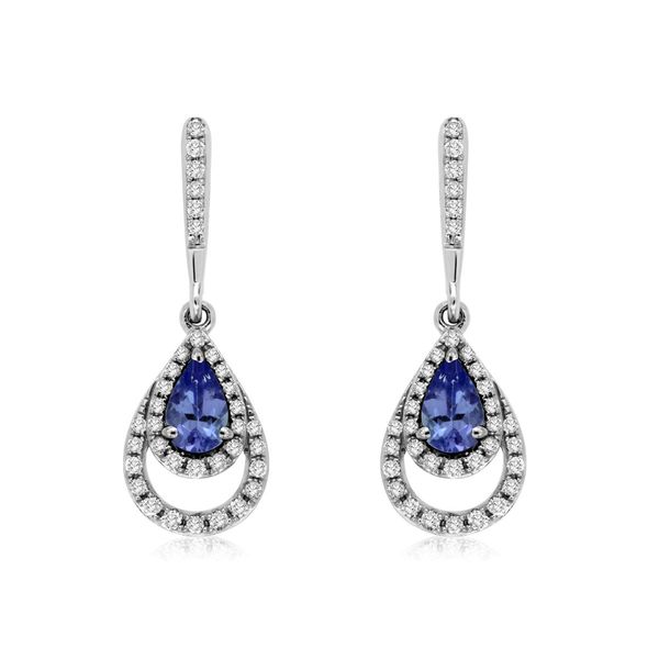 14K White Gold Pear Tanzanite & Diamond Teardrop Stud Earrings - 0.60 CTW Bradley's Jewelers Jacksonville, NC