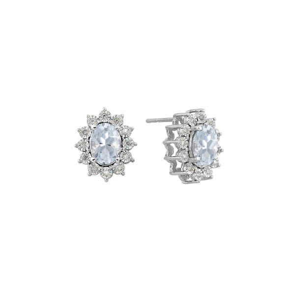Sterling Silver Oval Blue Topaz & Diamond Stud Earrings Bradley's Jewelers Jacksonville, NC