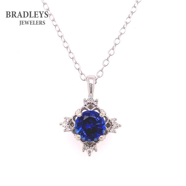 14K White Gold Diamond & Sapphire Pendant 0.98 CT | Bradley's Jewelers Bradley's Jewelers Jacksonville, NC