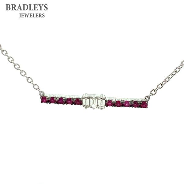 14K White Gold Ruby & Diamond Bar Necklace .18 CTW Ruby .11 CTW Diamond Bradley's Jewelers Jacksonville, NC