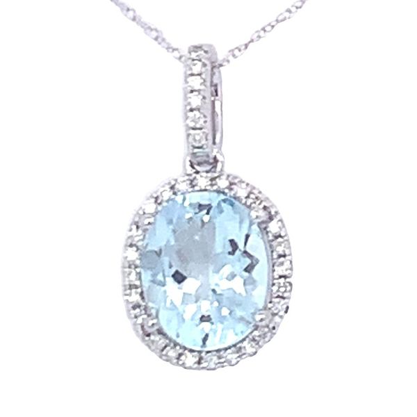 14K White Gold Halo Aquamarine & Diamond Pendant 2.28 CTW Oval Aqua | Bradley's Jewelers Bradley's Jewelers Jacksonville, NC