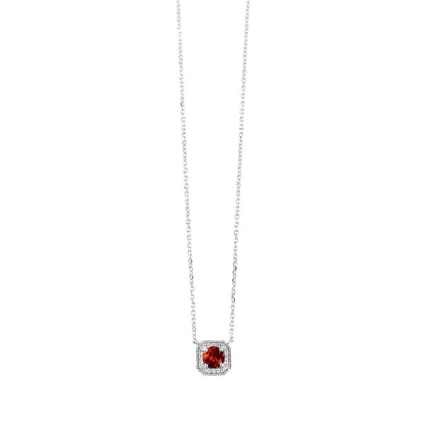 10K White Gold Garnet & Diamond Halo Pendant Bradley's Jewelers Jacksonville, NC