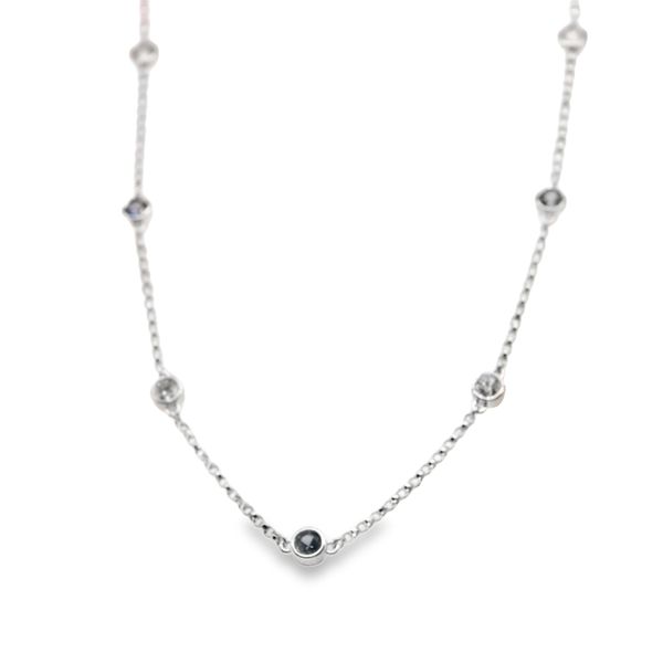14K White Gold Yogo Sapphire and Diamond Pendant .625CTW Bradley's Jewelers Jacksonville, NC