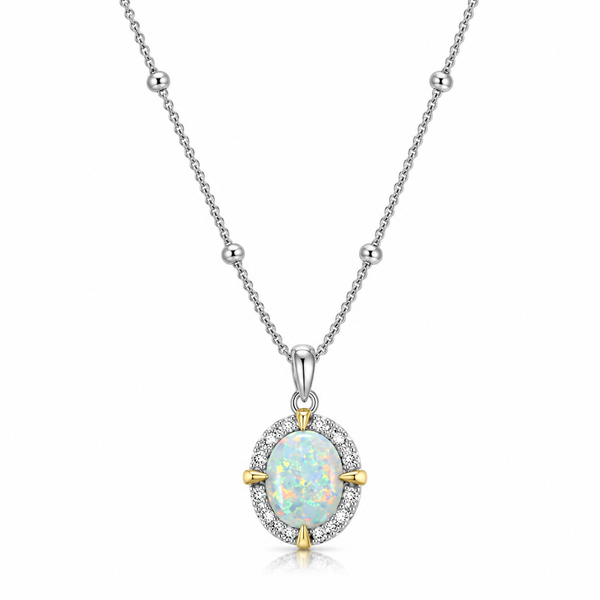 Charles Garnier Sterling Silver Created Opal & CZ Necklace Bradley's Jewelers Jacksonville, NC