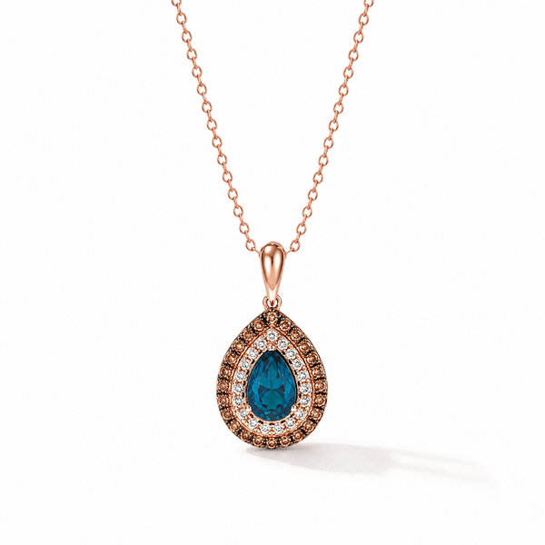 LeVian Strawberry Gold® London Blue Topaz Double Halo Pendant Bradley's Jewelers Jacksonville, NC