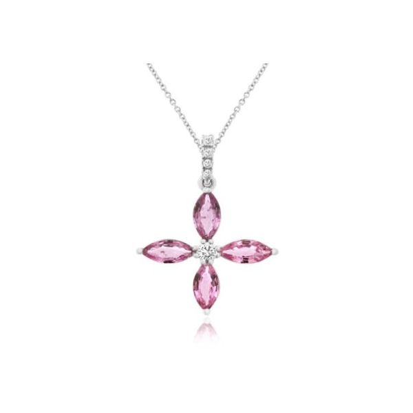 14K White Gold Pink Sapphire & Diamond Pendant 1.08 CTW Marquise Sapphires | Bradley's Jewelers Bradley's Jewelers Jacksonville, NC