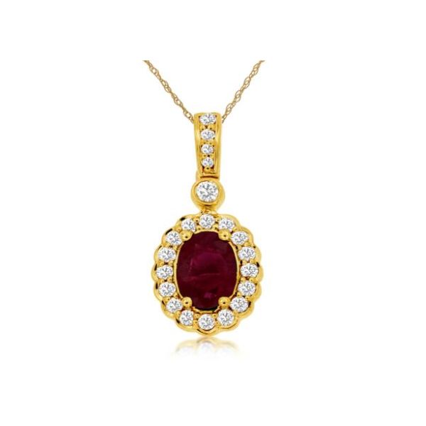14K Yellow Gold Ruby & Diamond Pendant 1.15 CTW Oval Rubies | Bradley's Jewelers Bradley's Jewelers Jacksonville, NC