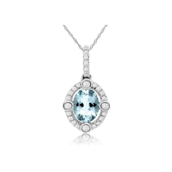 14K White Gold Aquamarine & Diamond Pendant 0.80 CTW Oval Aqua | Bradley's Jewelers Bradley's Jewelers Jacksonville, NC
