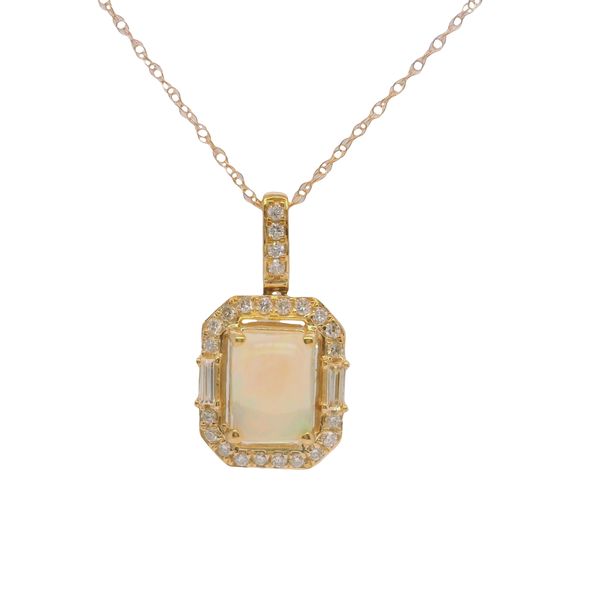 14K Rose Gold Opal & Diamond Pendant 1.22 CTW Cabochon Opal | Bradley's Jewelers Bradley's Jewelers Jacksonville, NC
