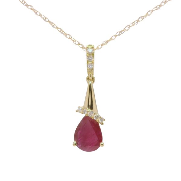 14K Yellow Gold Ruby & Diamond Pendant 0.65 CTW Pear Rubies | Bradley's Jewelers Bradley's Jewelers Jacksonville, NC