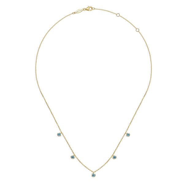 Gabriel & Co 14K Yellow Gold London Blue Topaz Station Necklace – Color Collection Image 2 Bradley's Jewelers Jacksonville, NC