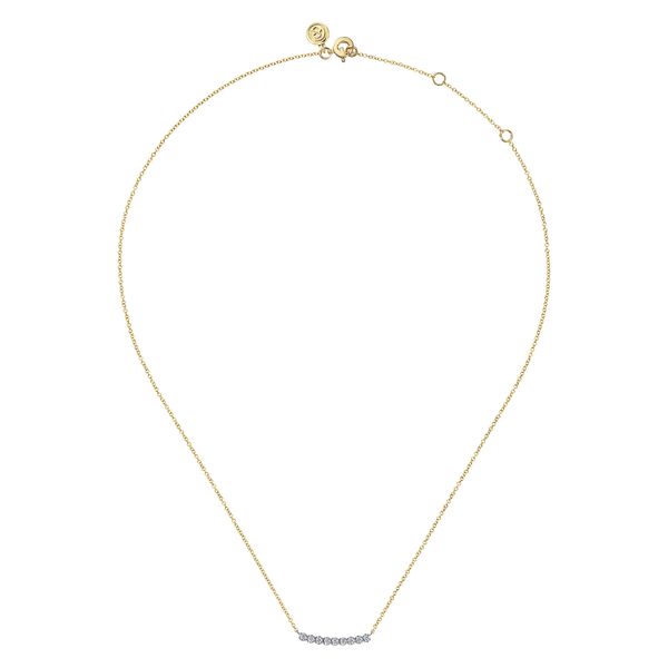 Gabriel & Co 14K White & Yellow Gold White Sapphire Bar Necklace – Contemporary Collection Image 2 Bradley's Jewelers Jacksonville, NC