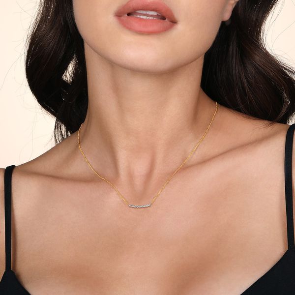 Gabriel & Co 14K White & Yellow Gold White Sapphire Bar Necklace – Contemporary Collection Image 3 Bradley's Jewelers Jacksonville, NC