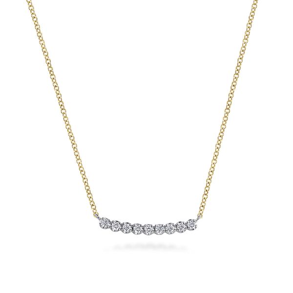 Gabriel & Co 14K White & Yellow Gold White Sapphire Bar Necklace – Contemporary Collection Bradley's Jewelers Jacksonville, NC