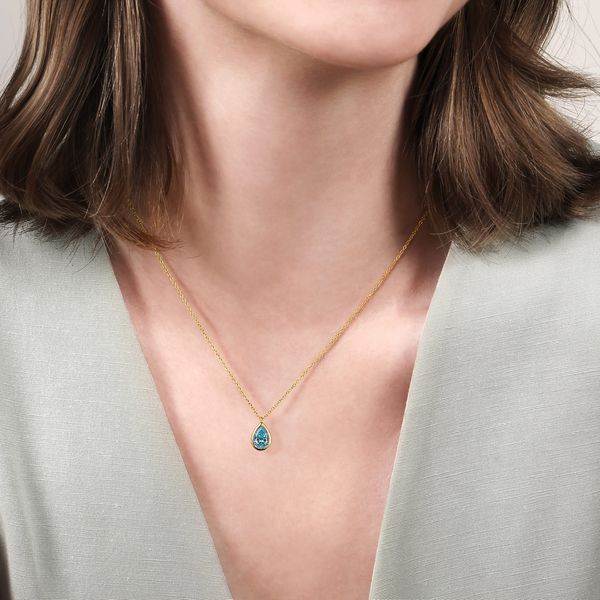 Gabriel & Co 14K Yellow Gold Blue Topaz Teardrop Pendant – Lusso Color Collection Image 3 Bradley's Jewelers Jacksonville, NC