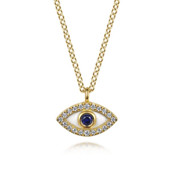 Gabriel & Co 14K Yellow Gold Diamond & Sapphire Evil-Eye Pendant – Color Collection Bradley's Jewelers Jacksonville, NC