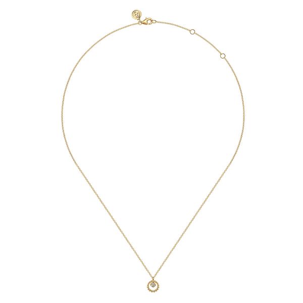 Gabriel & Co 14K Yellow Gold White Sapphire Floral Pendant – Contemporary Collection Image 2 Bradley's Jewelers Jacksonville, NC