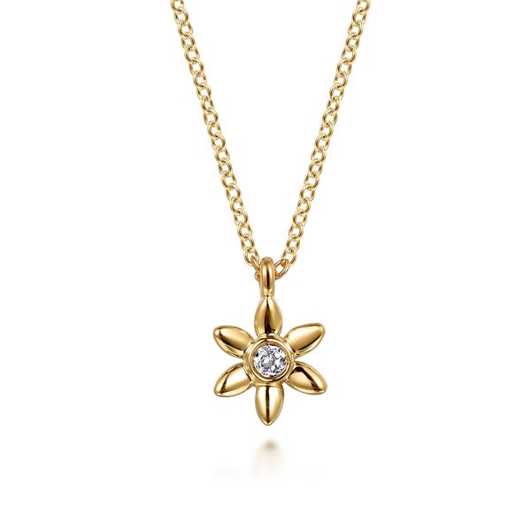 Gabriel & Co 14K Yellow Gold White Sapphire Floral Pendant – Contemporary Collection Bradley's Jewelers Jacksonville, NC