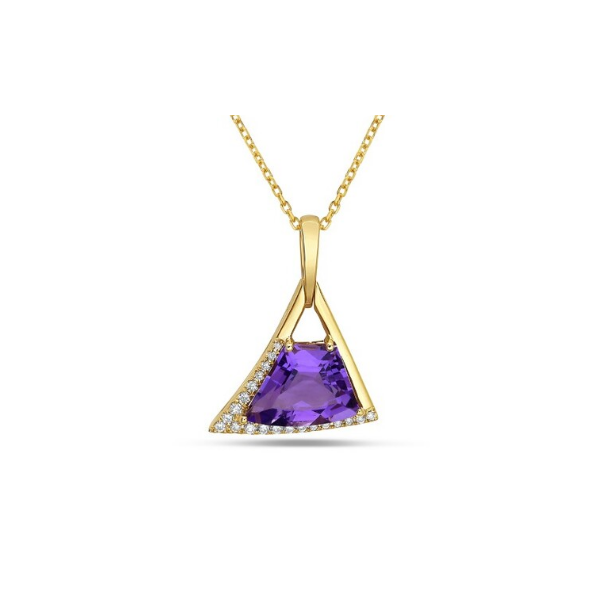 14K Yellow Gold Fantasy Cut Amethyst & Diamond Pendant Bradley's Jewelers Jacksonville, NC