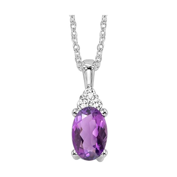 10K White Gold Amethyst & Diamond Oval Drop Pendant Bradley's Jewelers Jacksonville, NC