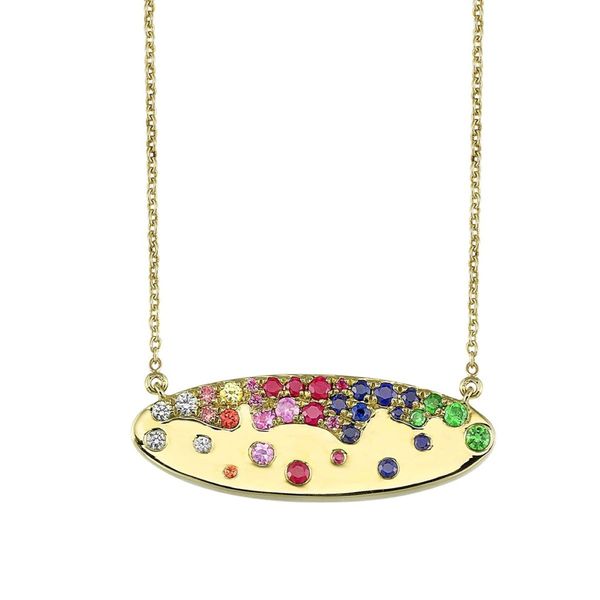 10K Yellow Gold Mixed Gemstone Oval Bar Pendant 0.625 CTW Bradley's Jewelers Jacksonville, NC