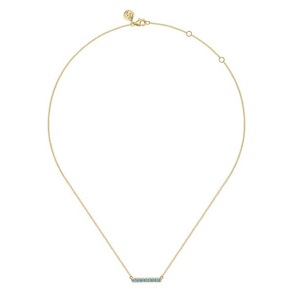 Gabriel & Co 14K Yellow Gold Blue Topaz Bar Necklace – Lusso Color Collection Image 2 Bradley's Jewelers Jacksonville, NC