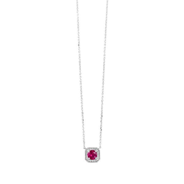 10K White Gold Lab Created Ruby & Diamond Pendant Bradley's Jewelers Jacksonville, NC