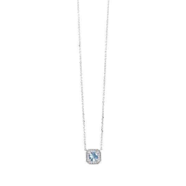 10K White Gold Aqua & Diamond Square Halo Pendant Bradley's Jewelers Jacksonville, NC