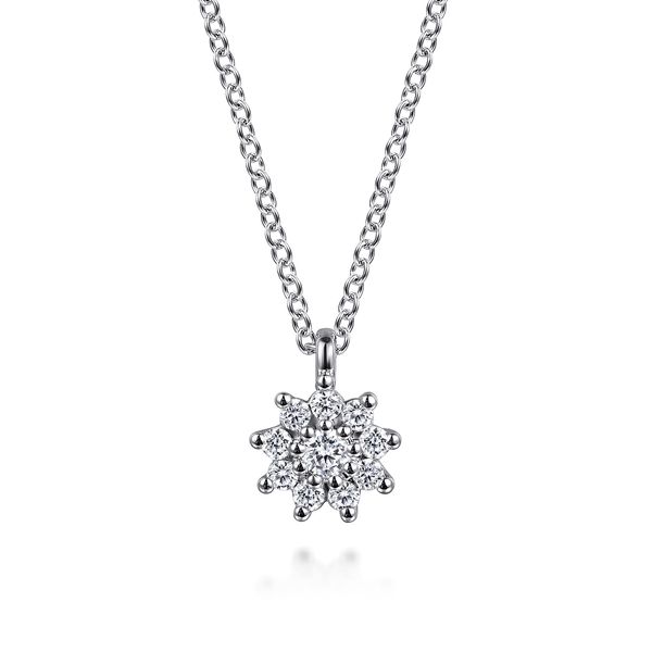Gabriel & Co 14K White Gold White Sapphire Cluster Pendant Necklace – Color Collection Bradley's Jewelers Jacksonville, NC