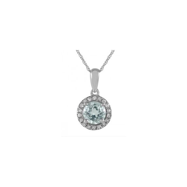 10K White Gold Aquamarine Halo Pendant | Blue Gemstone Necklace Bradley's Jewelers Jacksonville, NC