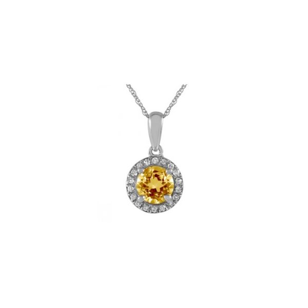 10K White Gold Citrine Halo Pendant | Yellow Gemstone Necklace Bradley's Jewelers Jacksonville, NC