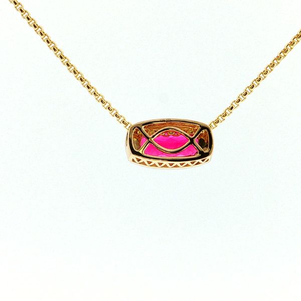 14K Yellow Gold East-West Rubellite Tourmaline Halo Necklace Image 2 Bradley's Jewelers Jacksonville, NC