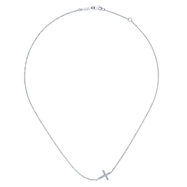 Gabriel & Co. Sterling Silver White Sapphire Sideways Cross Necklace Image 2 Bradley's Jewelers Jacksonville, NC