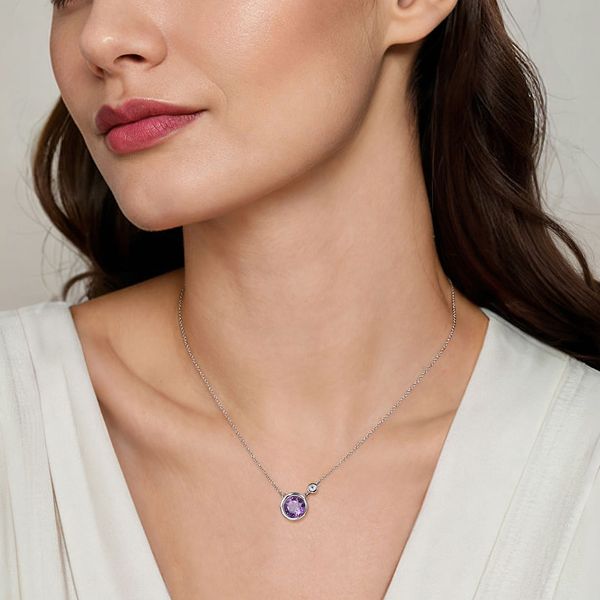 Gabriel & Co. Sterling Silver Amethyst & Diamond Necklace Image 3 Bradley's Jewelers Jacksonville, NC