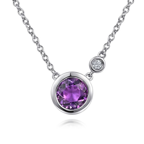 Gabriel & Co. Sterling Silver Amethyst & Diamond Necklace Bradley's Jewelers Jacksonville, NC