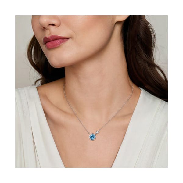 Gabriel & Co. Sterling Silver Blue Topaz & Diamond Necklace Image 3 Bradley's Jewelers Jacksonville, NC