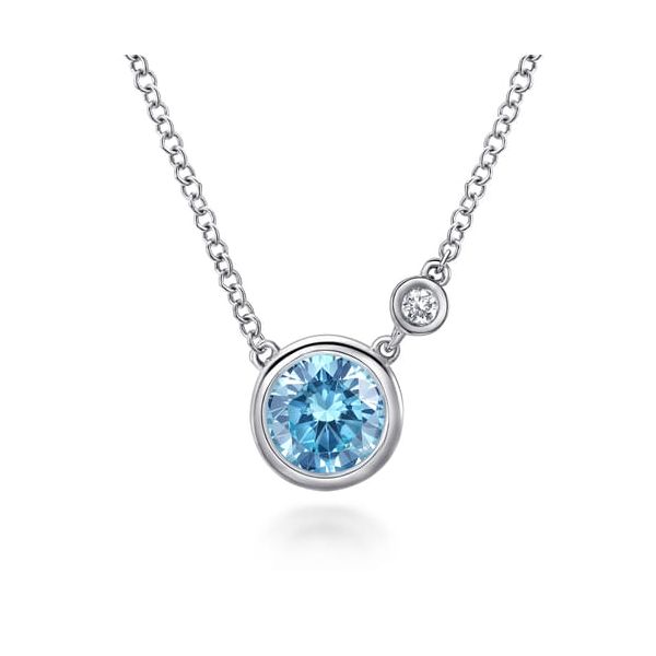 Gabriel & Co. Sterling Silver Blue Topaz & Diamond Necklace Bradley's Jewelers Jacksonville, NC