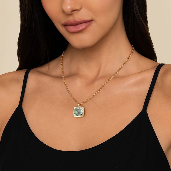Gabriel & Co. 14K Yellow Gold Checkerboard Green Amethyst Necklace Image 3 Bradley's Jewelers Jacksonville, NC