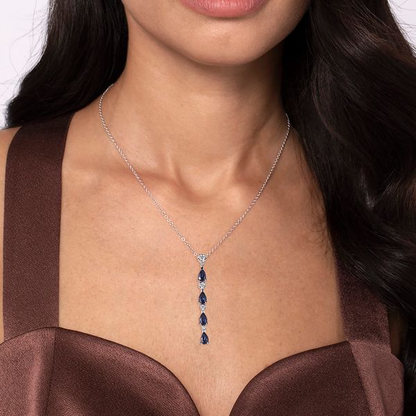 Gabriel & Co. 14K White Gold Sapphire & Diamond Vertical Bar Pendant Necklace Image 3 Bradley's Jewelers Jacksonville, NC